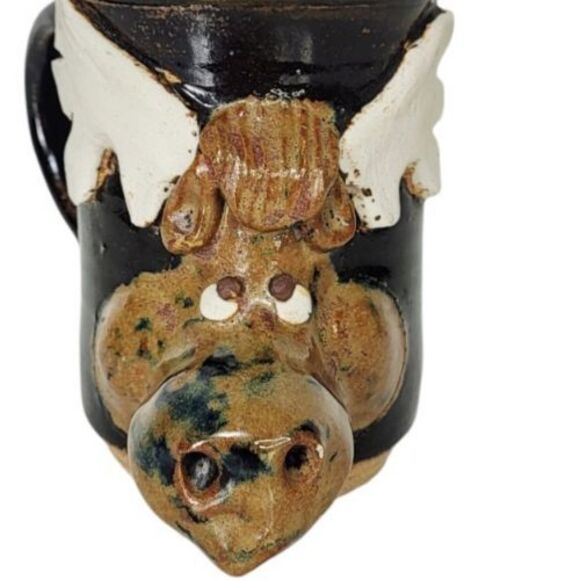 Vintage 80s Stoneware Studio Art Pottery 3D Moose Coffee Mug Cup Signed - Picture 8 of 9